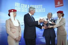 PRT- 02JUL2019 -Thierry Aucoc (R), our Senior Vice President, Commercial Operations, Europe, Russian Federation and Latin America exchanges a gift with Luis Arnaut Chairman of Ana Airportsto mark the airline’s arrival to Porto Airport Photo by Hernani Pereira